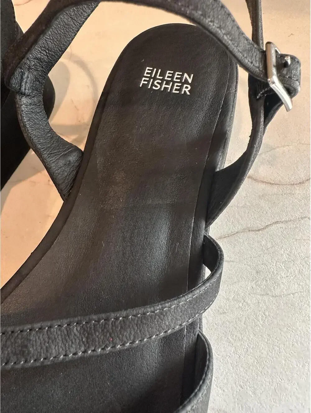 NEW Eileen Fisher Dae Leather Wedge Platform Strappy Sandals Black Women’s sz 10 - Picture 10 of 15